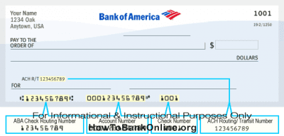 Número de roteamento do Bank of America em cheque